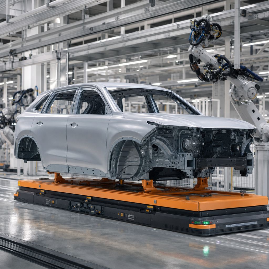 Skoda Peaq üretim hattında elektrikli SUV gövdesi
