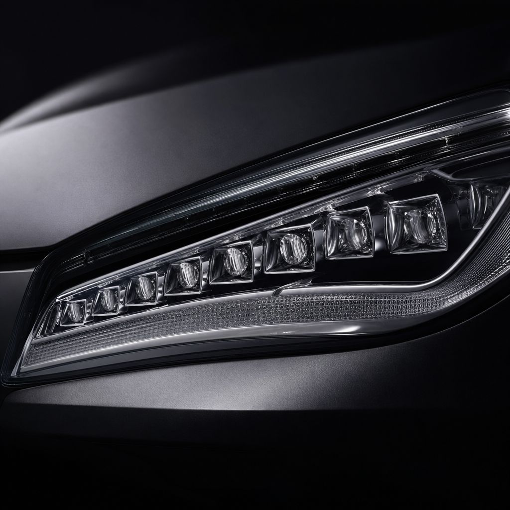 Matrix LED far ünitesindeki bölümlü mercek dizisi