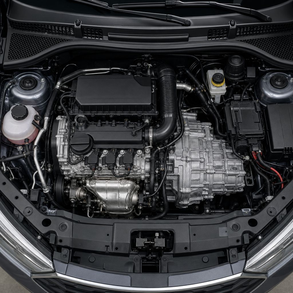 Önden çekiş düzeninde enine yerleşmiş motor ve şanzıman paketi